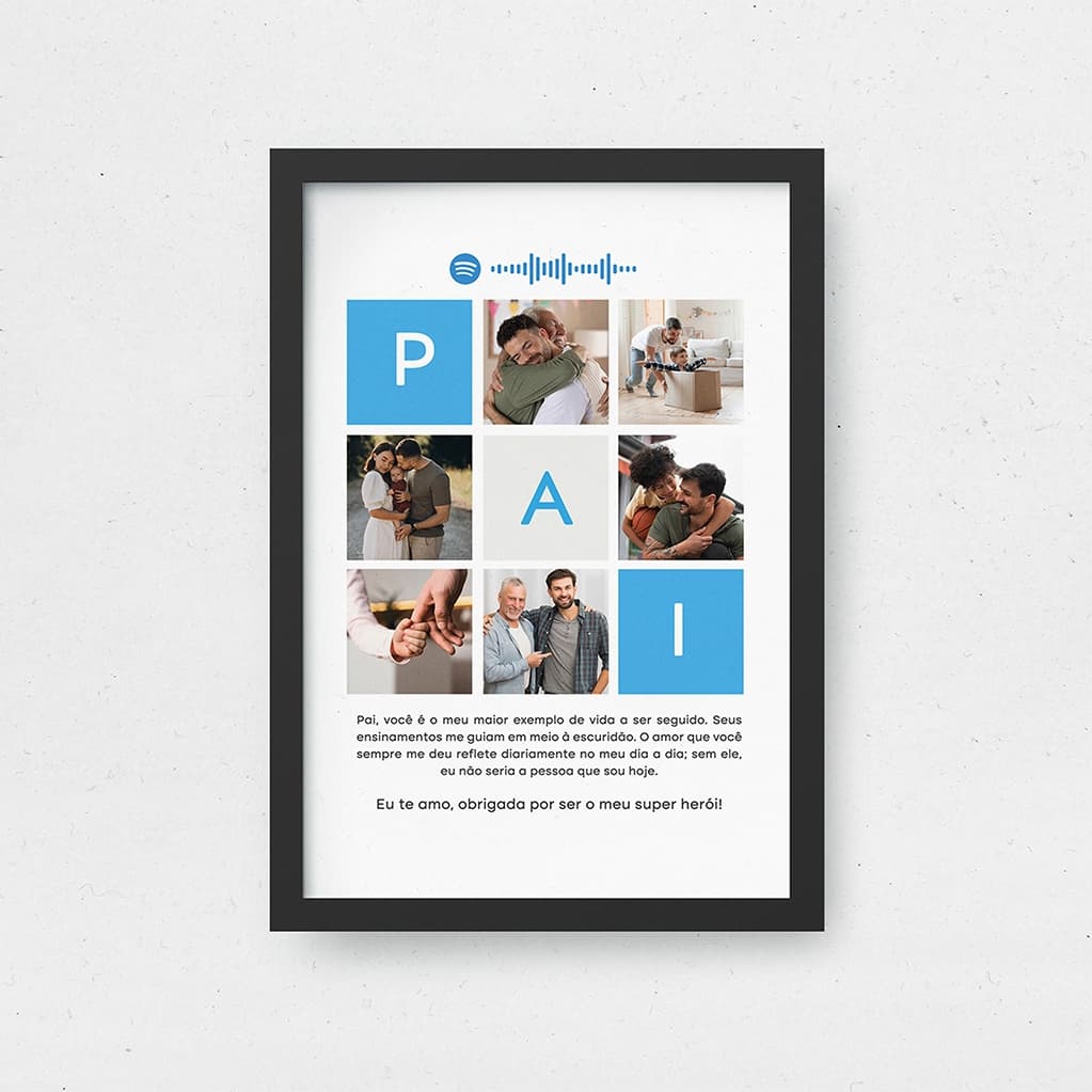 Quadro Pai Personalizado Azul e Verde Presente Criativo Dia dos Pais Decorativo 6 Fotos
