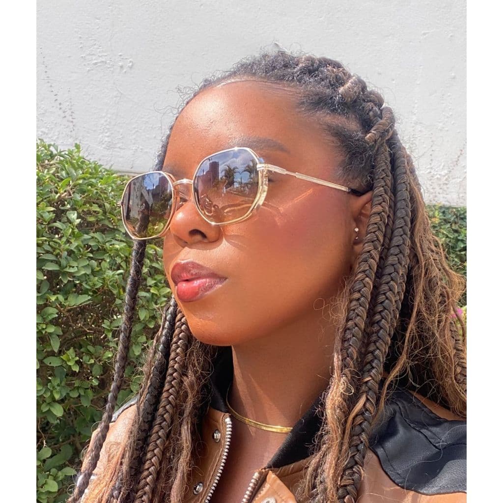 Oculos de sol Vintage Metal Poligono Mulher Homem Unissex Moda Gradiente UV400 Goggles - Ale