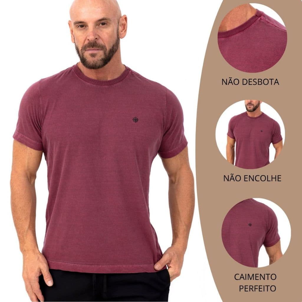 Camiseta Algodão Masculina Estonada Premium Costura Reforçada