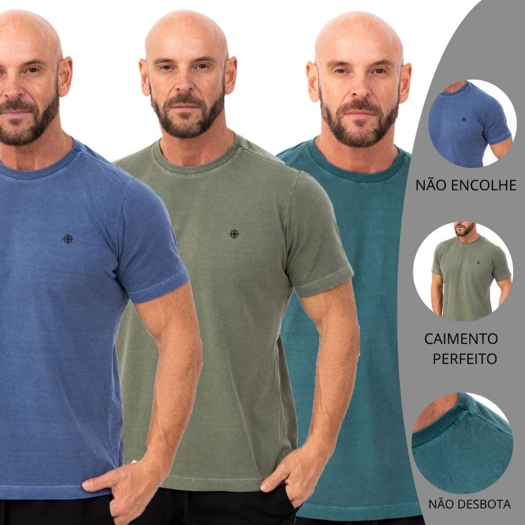 Kit Camiseta Estonada Masculina Algodão Premium  Costura Reforçada