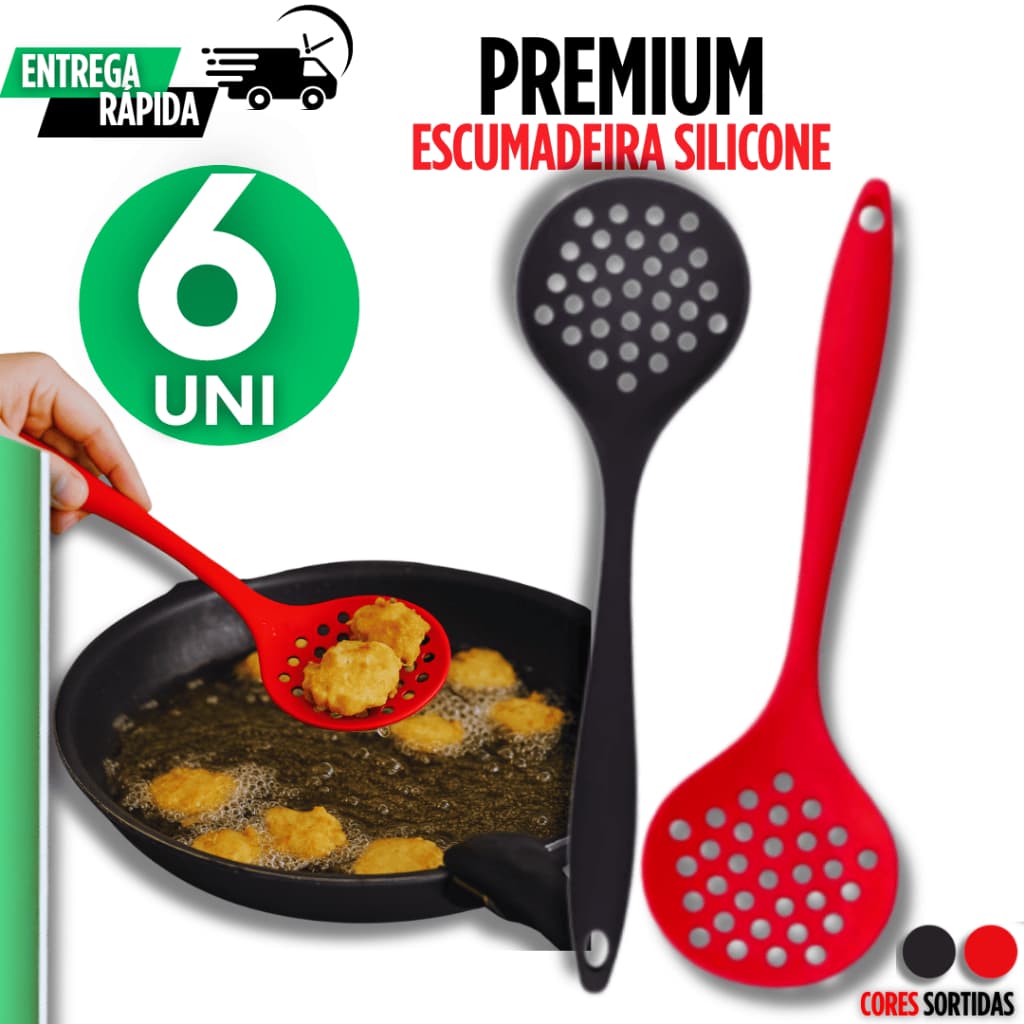 Escumadeira de Silicone Premium 6 unidades Resistente Alta Temperatura 230° Casa Cozinha Buffet Restaurante
