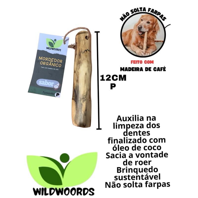 Mordedor P  Brinquedo Ecológico Para Cachorro Madeira Natural de Café Sabor Coco