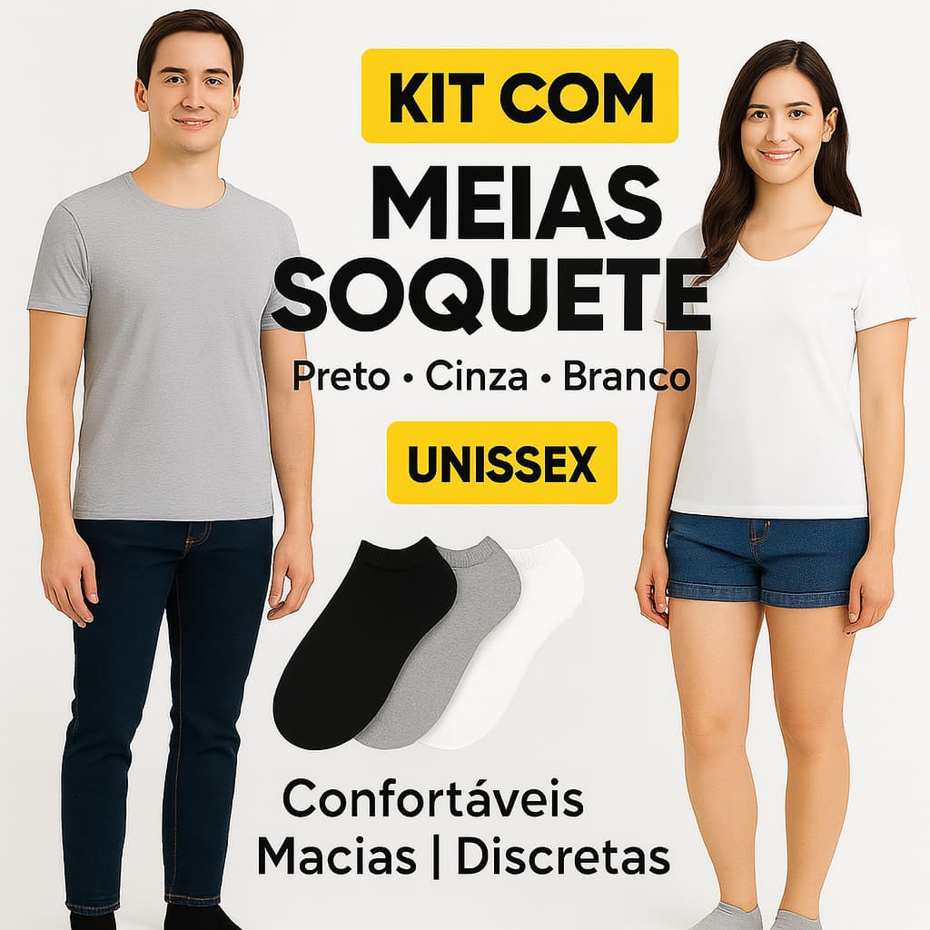 Kit 18 Pares de Meias Soquete Cano Curto Masculina Feminina Unissex Varejo Meia Cano Baixo Grossa
