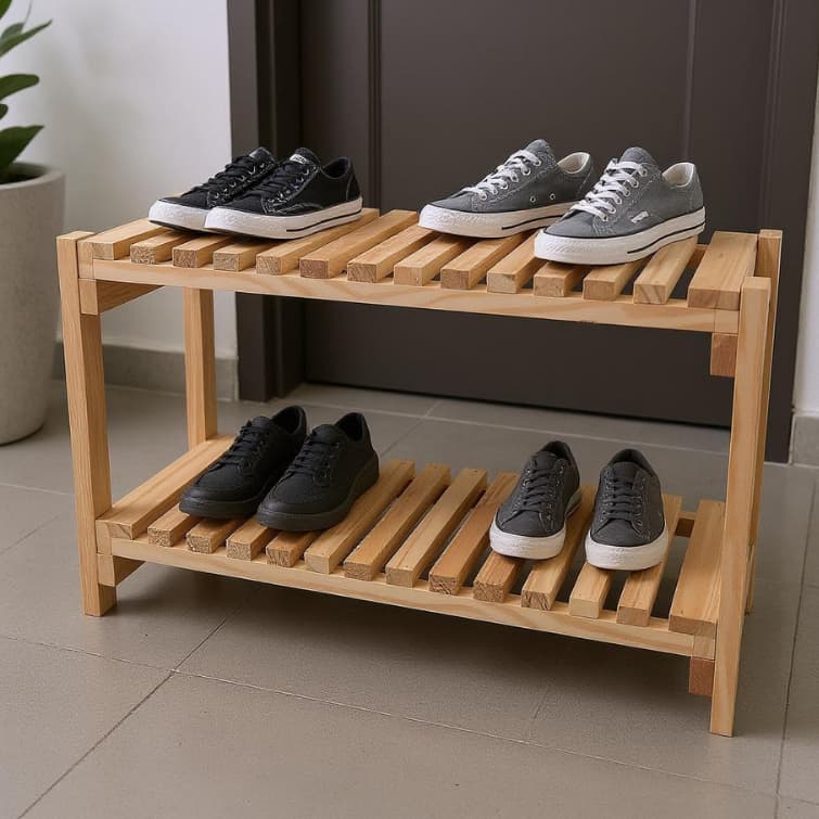 Sapateira Madeira Pinus Natural 2 Andares Organizador para Hall de Entrada com Prateleiras Rústicas