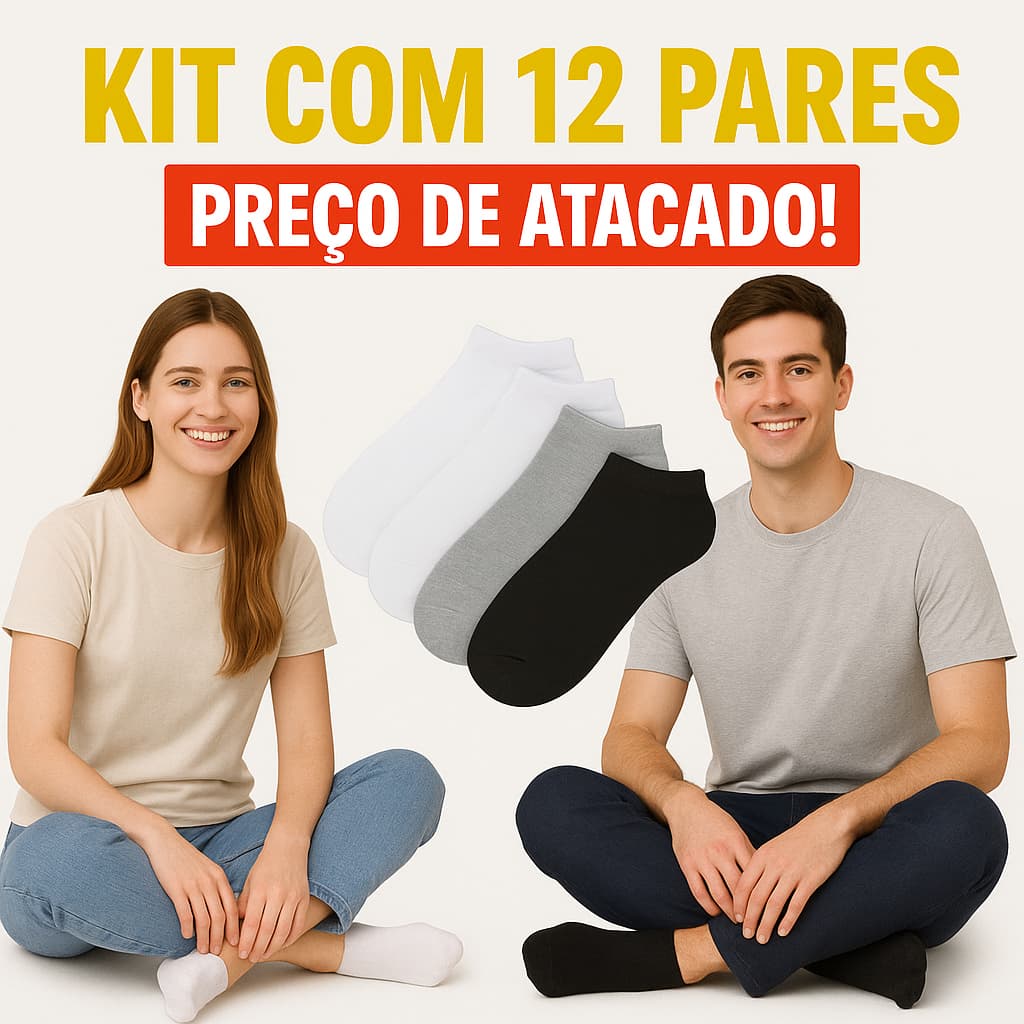 Kit 18 Pares de Meias Soquete Cano Baixo Grossa Unissex Masculina Feminina Varejo Meia Cano Curto