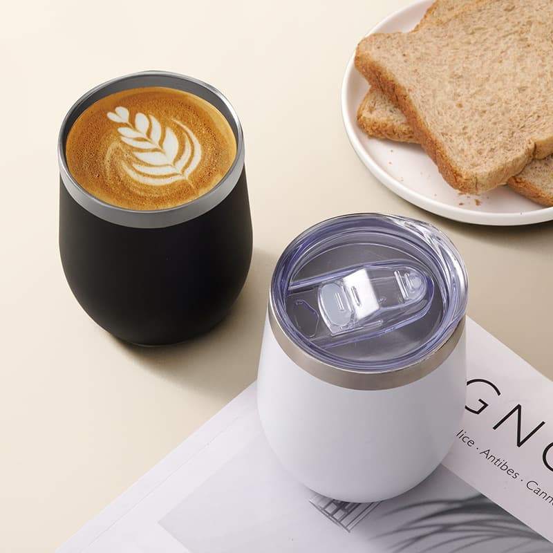 KIT 5 Copo cuia Ovo Térmica 350ml, Em Inox Com Tampa Acrílica E