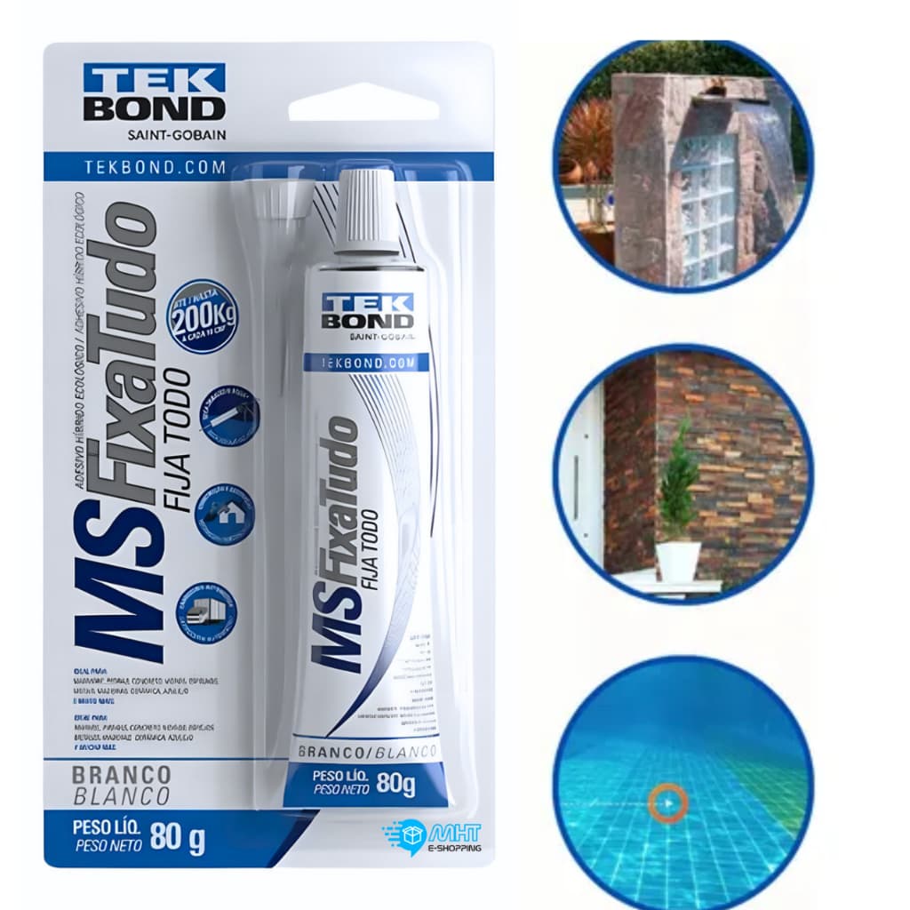 Adesivo Ms Fixa Tudo Híbrido Superforte Flexível Tekbond 80g Cor Branco ou Cinza