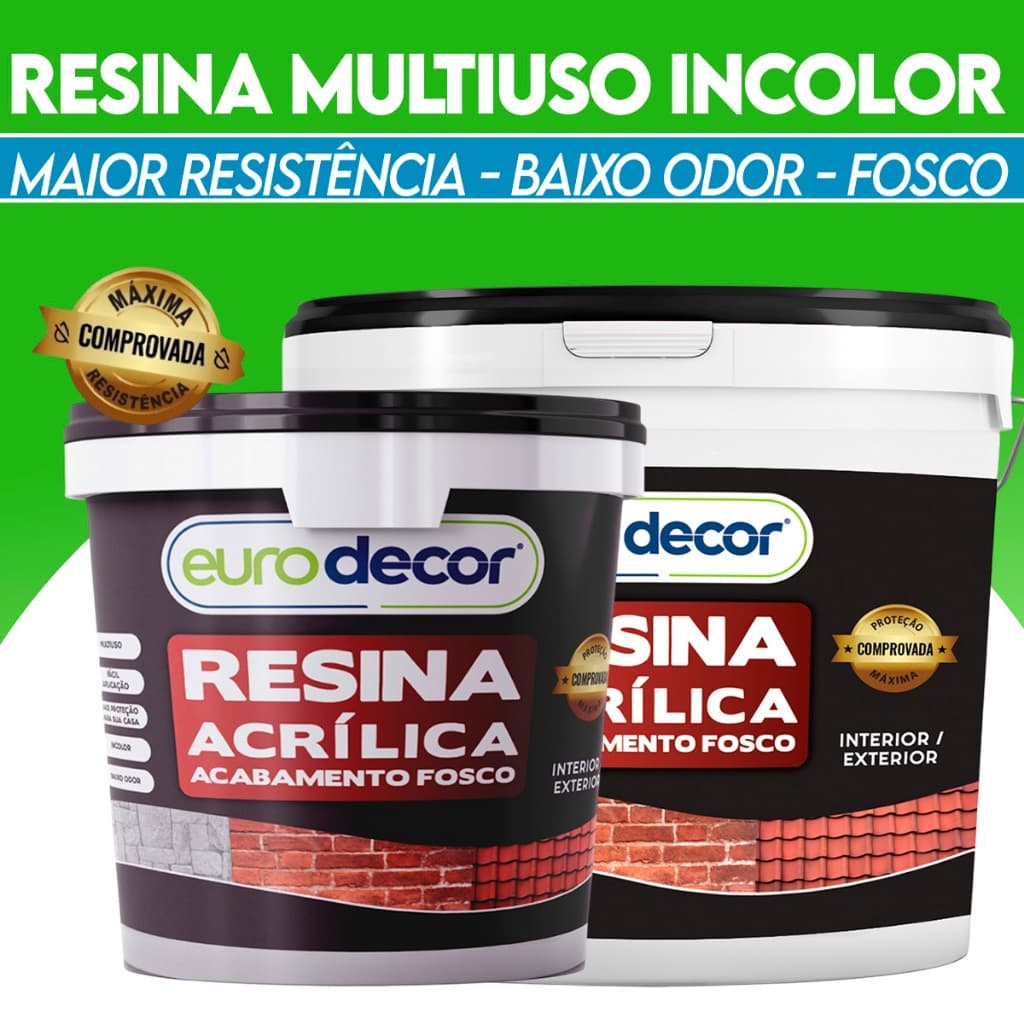 Resina Acrílica Fosca 1L e 3,6L Base Água Incolor Eurodecor Premium