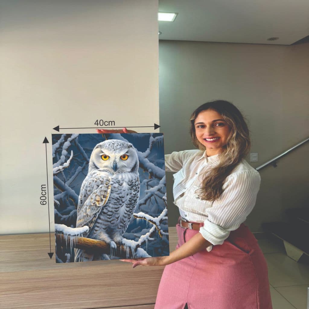 Quadro Decorativo 1 Peça Coruja-Das-Neves Ave De Rapina Inverno Animal