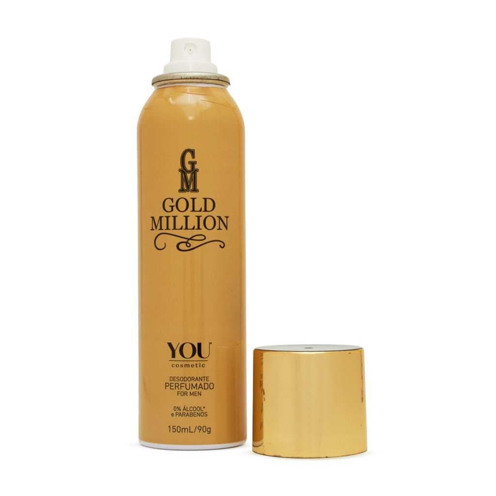 Desodorante aerosol Gold Million - YOU Cosmetic 150ml – Fragrância Masculina Intensa  -1 unid