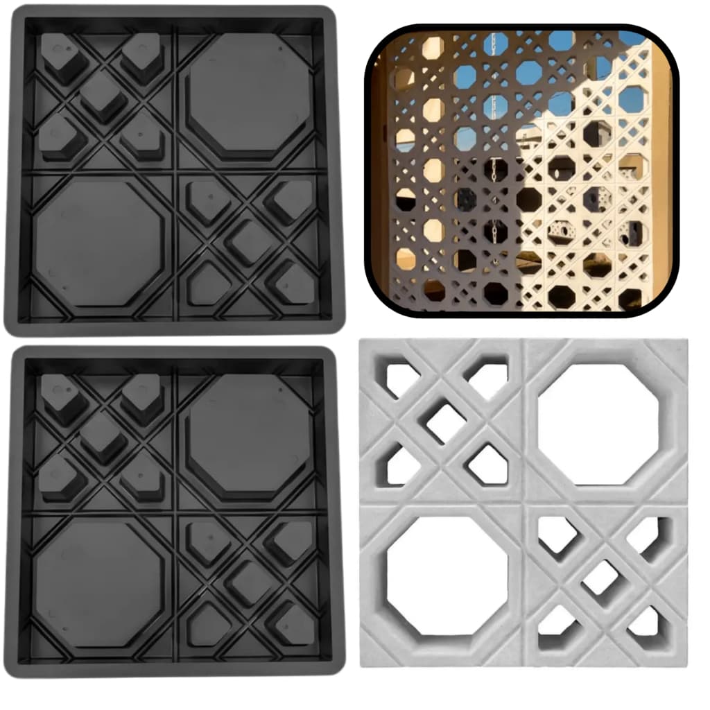 Kit c 2 Arabe Forma Molde Arabica 39x39x7 Bloco Vazado Elemento Cobogó Arabica Indiano Parede
