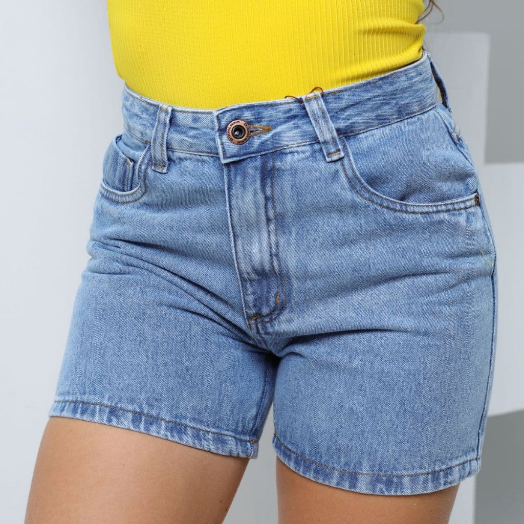 Bermuda Jeans Feminino Cintura Alta Levanta Bumbum