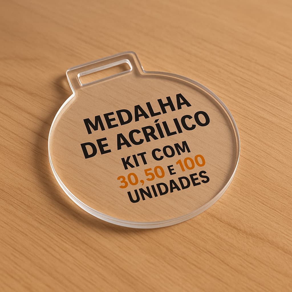 Medalha Cristal Redonda Acrílico  2mm Lisa 5 cm Kit 30 - 50 - 100 unidades