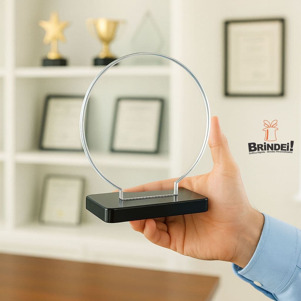 Troféu Mini Redondo 8cm Acrílico Cristal 2mm C/base Preta Kit 5 - 10 - 15 Unidades