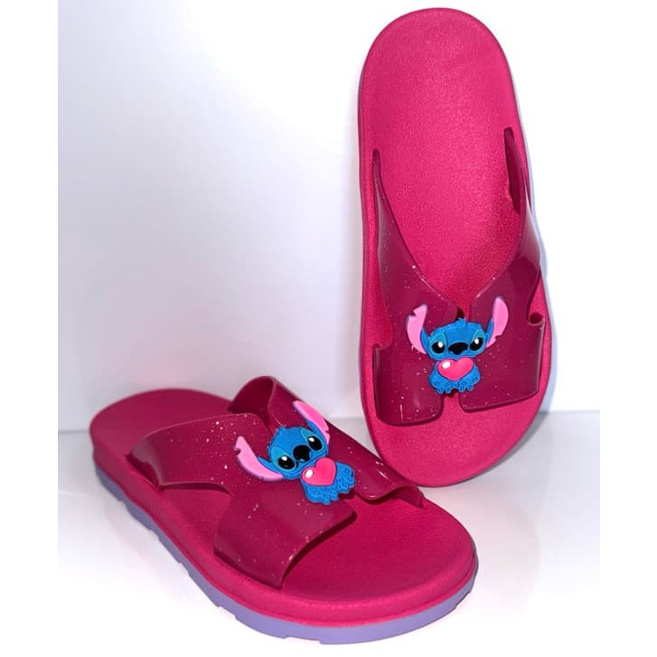 Sandália Stitch Slide Glitter Menina Juvenil Infantil Lançamento Menina Fofa Leve Macia