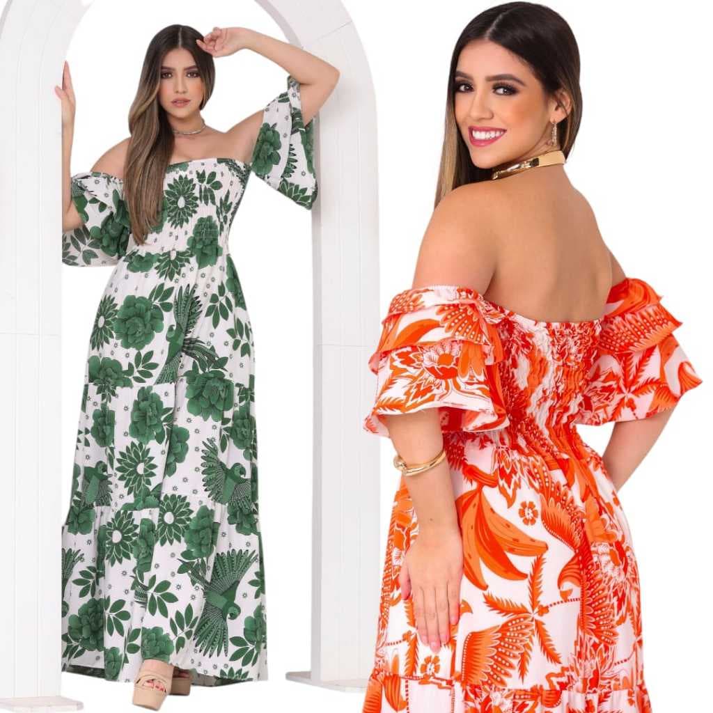 Vestido Feminino Longo Lastex 3 Marias Estampado Ciganinha Tomara Que Caia