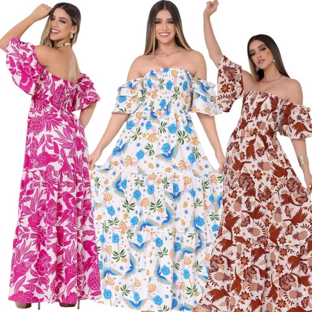 Vestido Longo! Feminina CREPINHO Floral Ciganinha  Moda evangélica Casual***