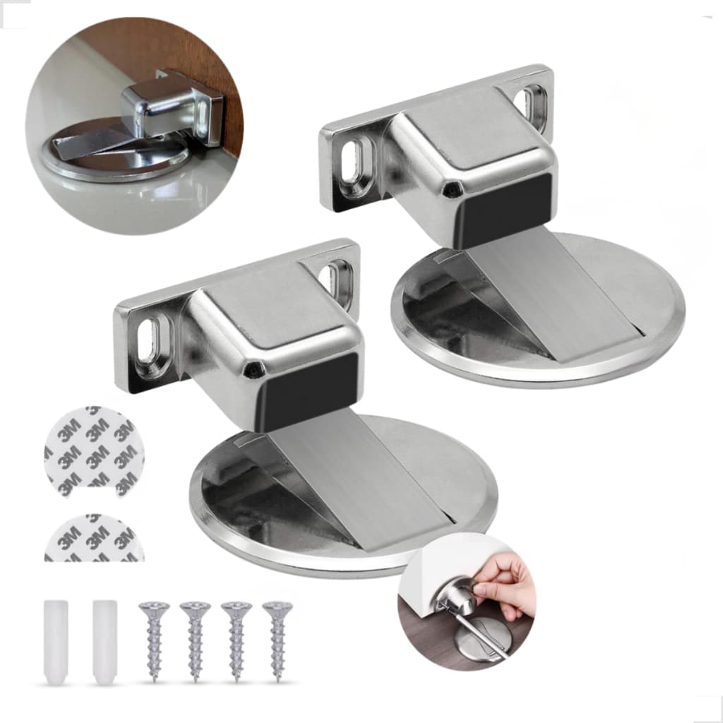 Kit 2 Prendedor Porta Magnético Slim Adesivo 3m Aço Inox Cromado Batente Trava Porta Segurador Imã