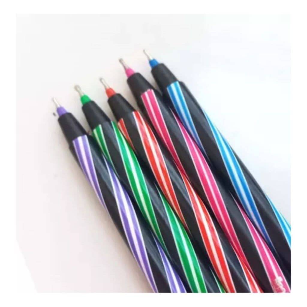 Kit Canetas Wow Espiral Ponta Fina 0,7mm Metálica Esferográfica Coloridas fundo Branco e Preto