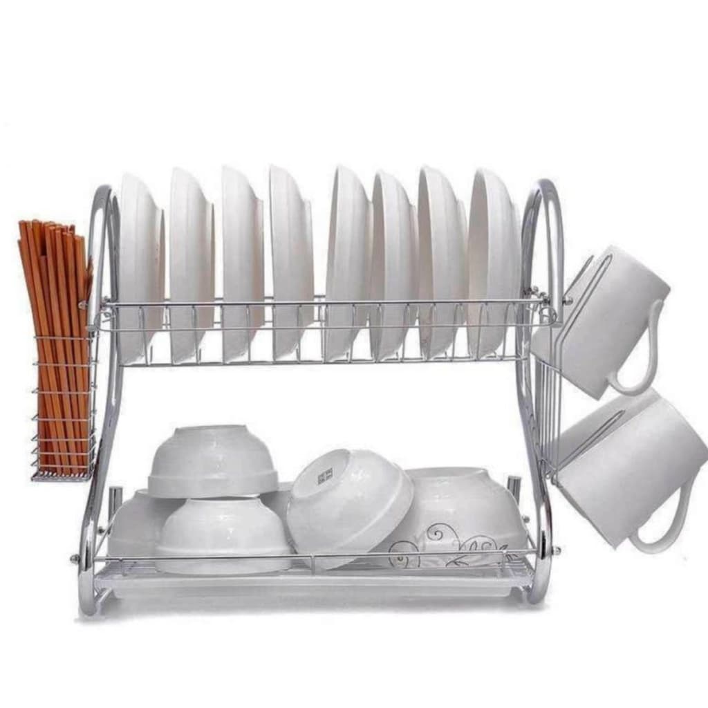 Escorredor De Louças Com Porta Copos E Talheres De Inox Prático Organizador Pia Cozinha 2 Andares