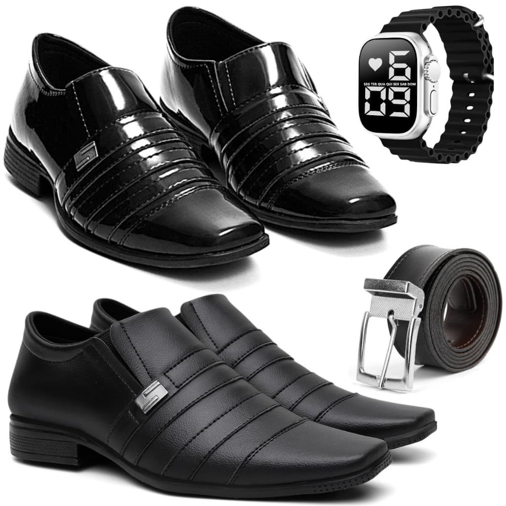 Kit 2 Pares + Brides Sapato Social Masculino Fivela Oferta Elegante