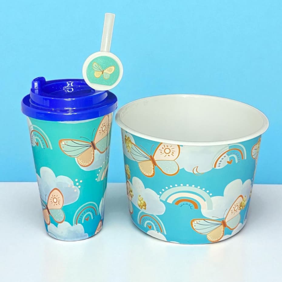 KIT PIPOQUEIRA 1.5L + COPO 550 ML + PINGENTE TEMA BORBOLETA - CINEMA LEMBRANCINHA