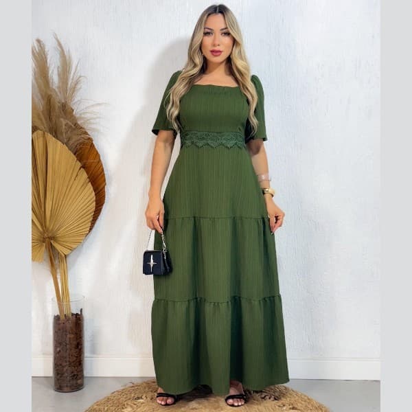 Vestido Longo1 Elegante Casual Tecido Duna Onda