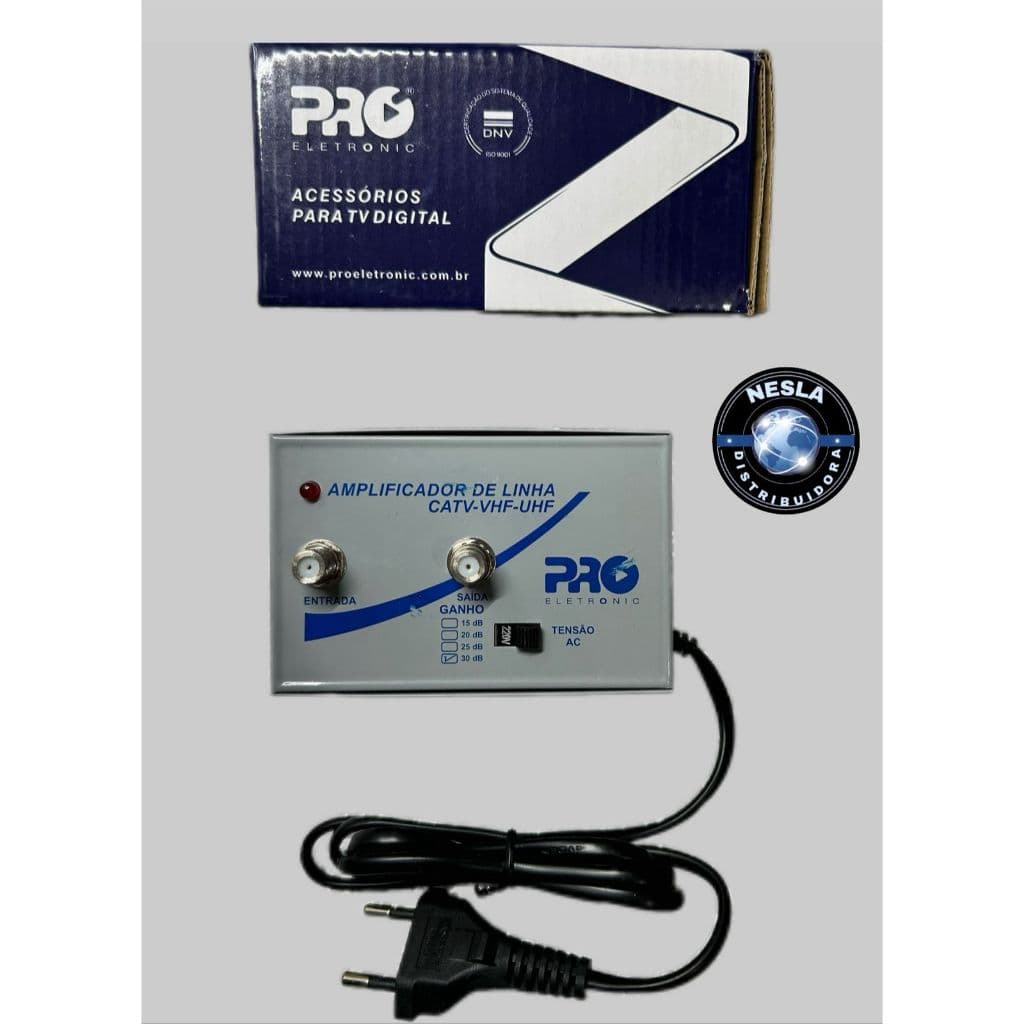 AMPLIFICADOR DE LINHA VHF/UHF 30DB PRO ELETRONIC - PQAL/3000