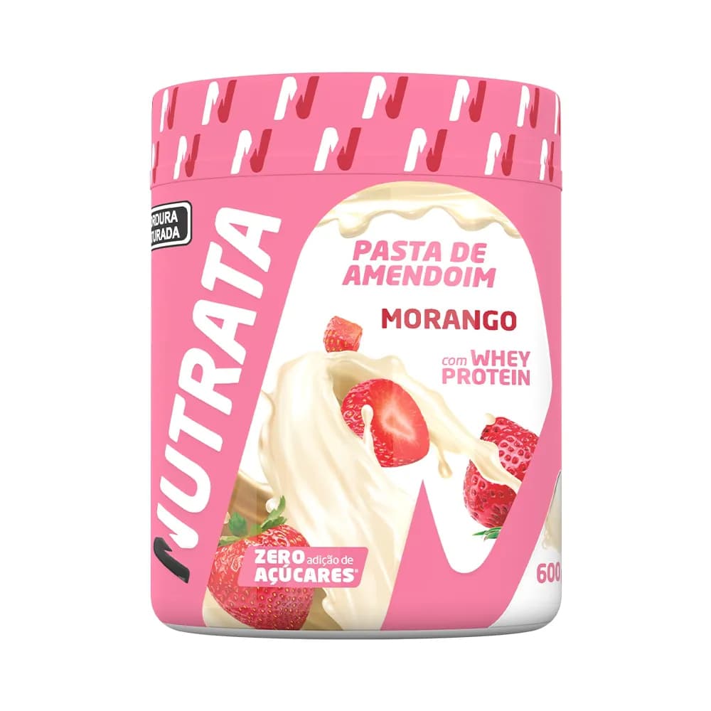 Pasta de Amendoim com Whey 600g - Morango - Nutrata
