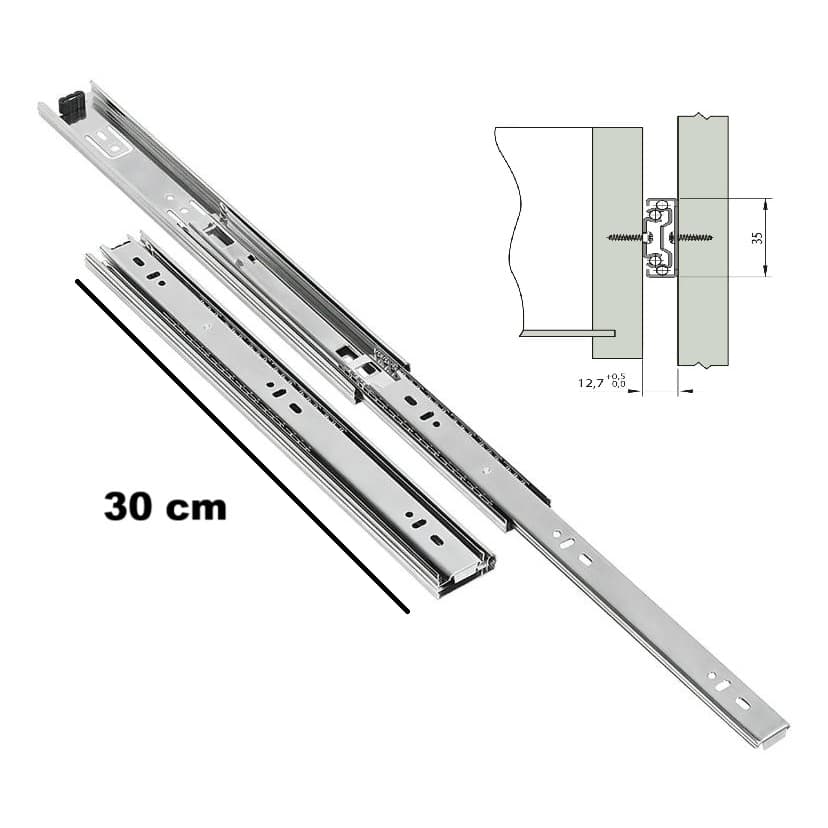 Corrediça Telescópica para Gaveta 30 cm - Aço Zincado H35 (Par) TN