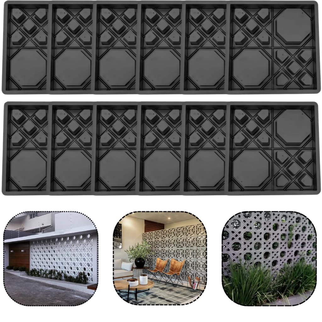 Kit 10un Forma Plastica p Bloco Concreto Elemento Vazado Parede Muro Divisor Jardim Fachada 39x39x7 Estilo Arabe