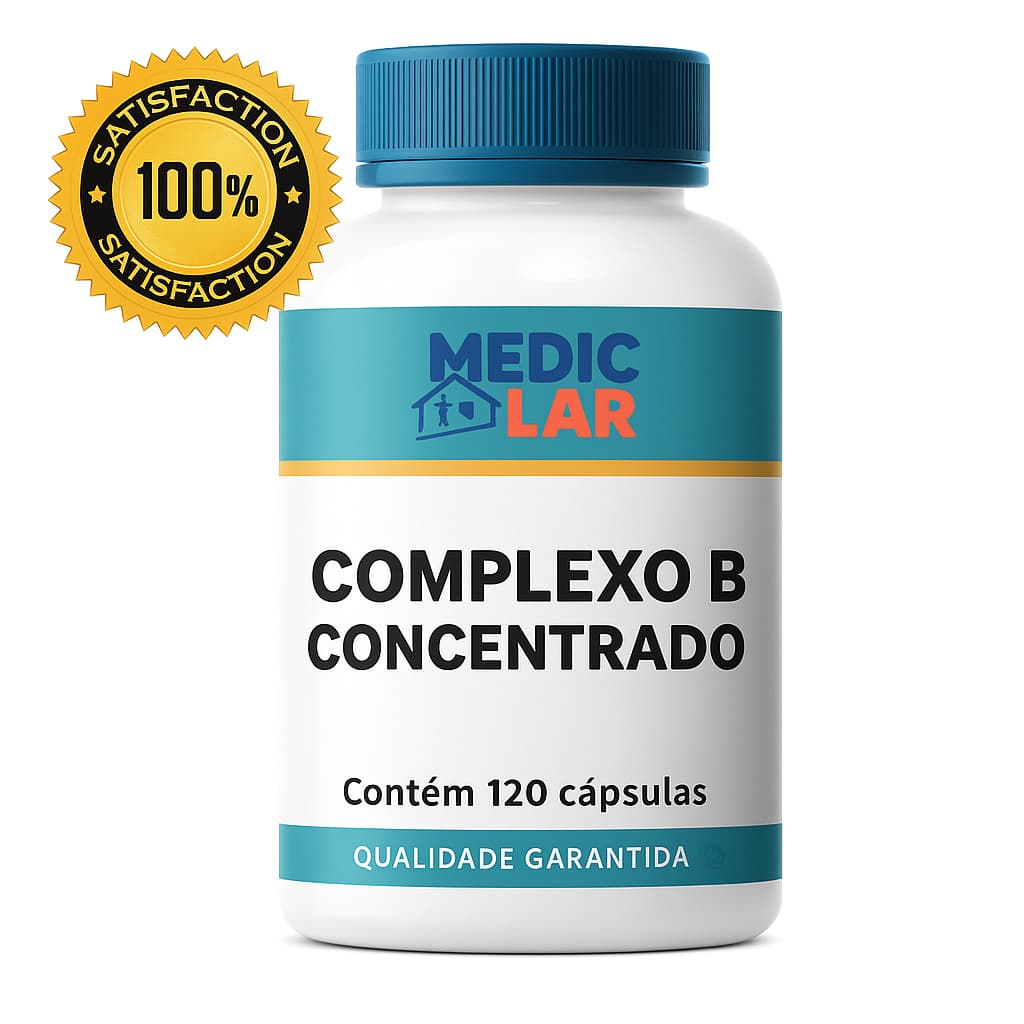 COMPLEXO B CONCENTRADO Medic Lar Matéria Prima Importada (B1, B2, B3, B5, B6, B7, B9, B12 ) 60 e 120 Cápsulas