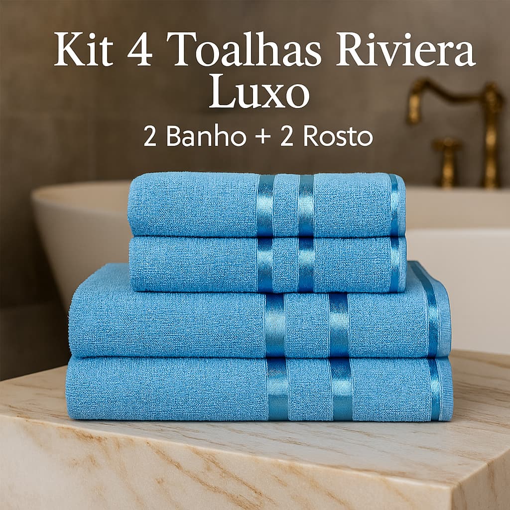 Kit 4 Toalhas Riviera Luxo 2 Banho + 2 Rosto | 100% Algodão