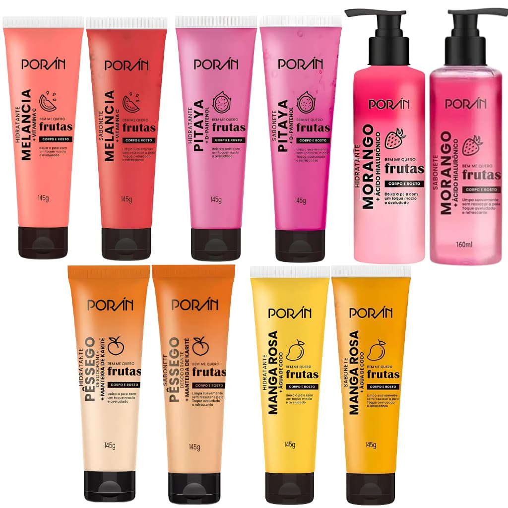 KIT Poran Corpo e Rosto Hidratante + Sabonete Líquido Escolha Sua Fragrância