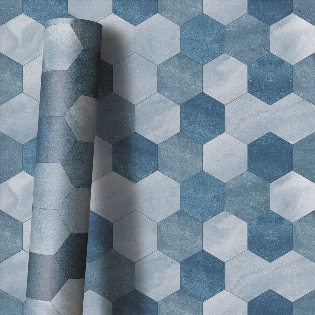 Papel De Parede Hexagonal Azul Mosaico Geométrico Moderno Adesivo Lavável Para Cozinha Banheiro