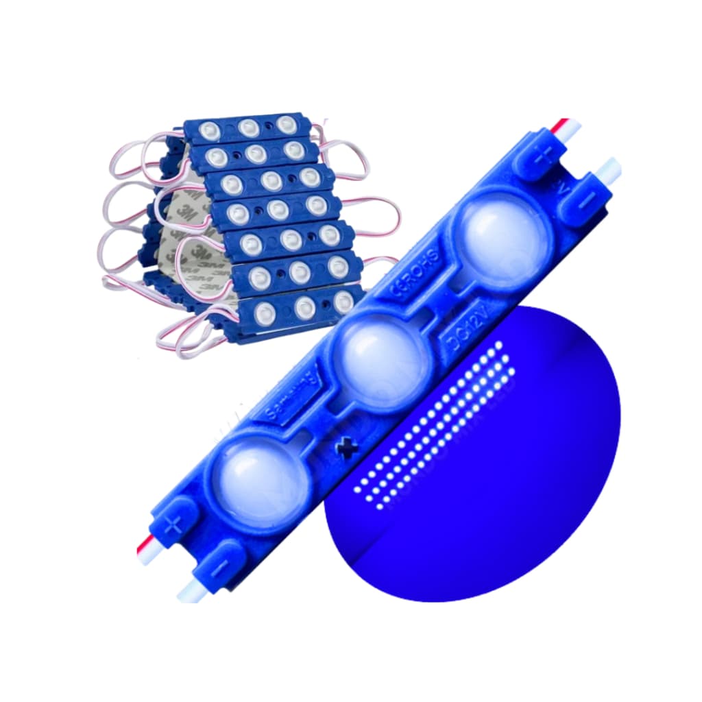 Módulos 3 Led Luminoso Injetado 1.5w 12v Ip67 Azul Royal 10/20
