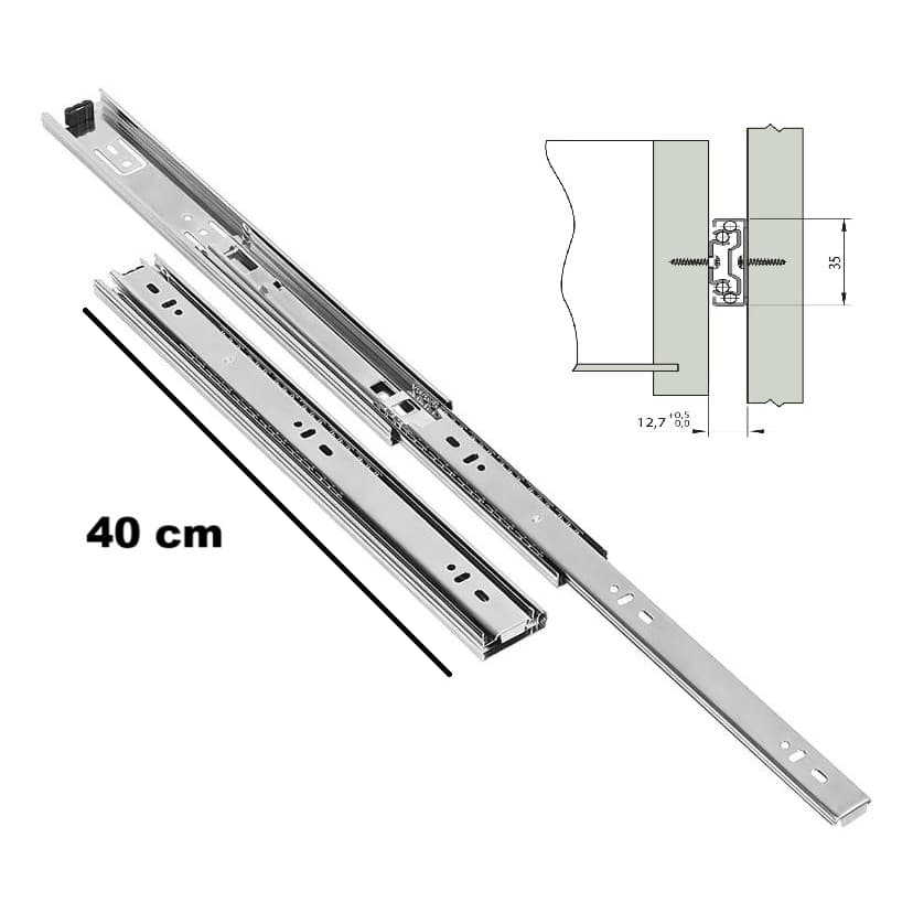 Corrediça Telescópica para Gaveta 40 cm - Aço Zincado H35 (Par) TN