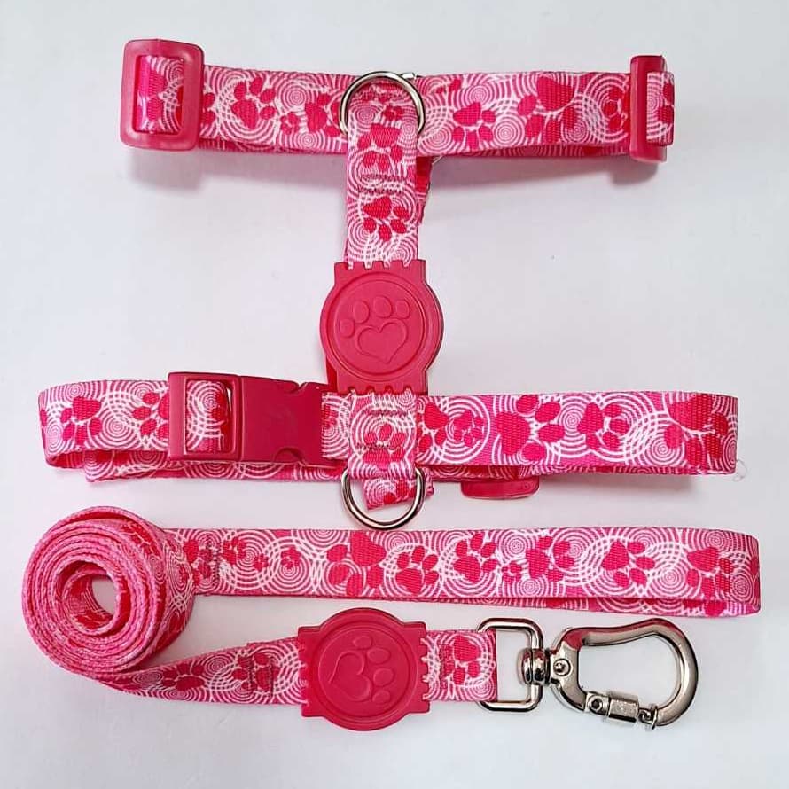 Peitoral H Anti-puxão patinha rosa para cachorro
