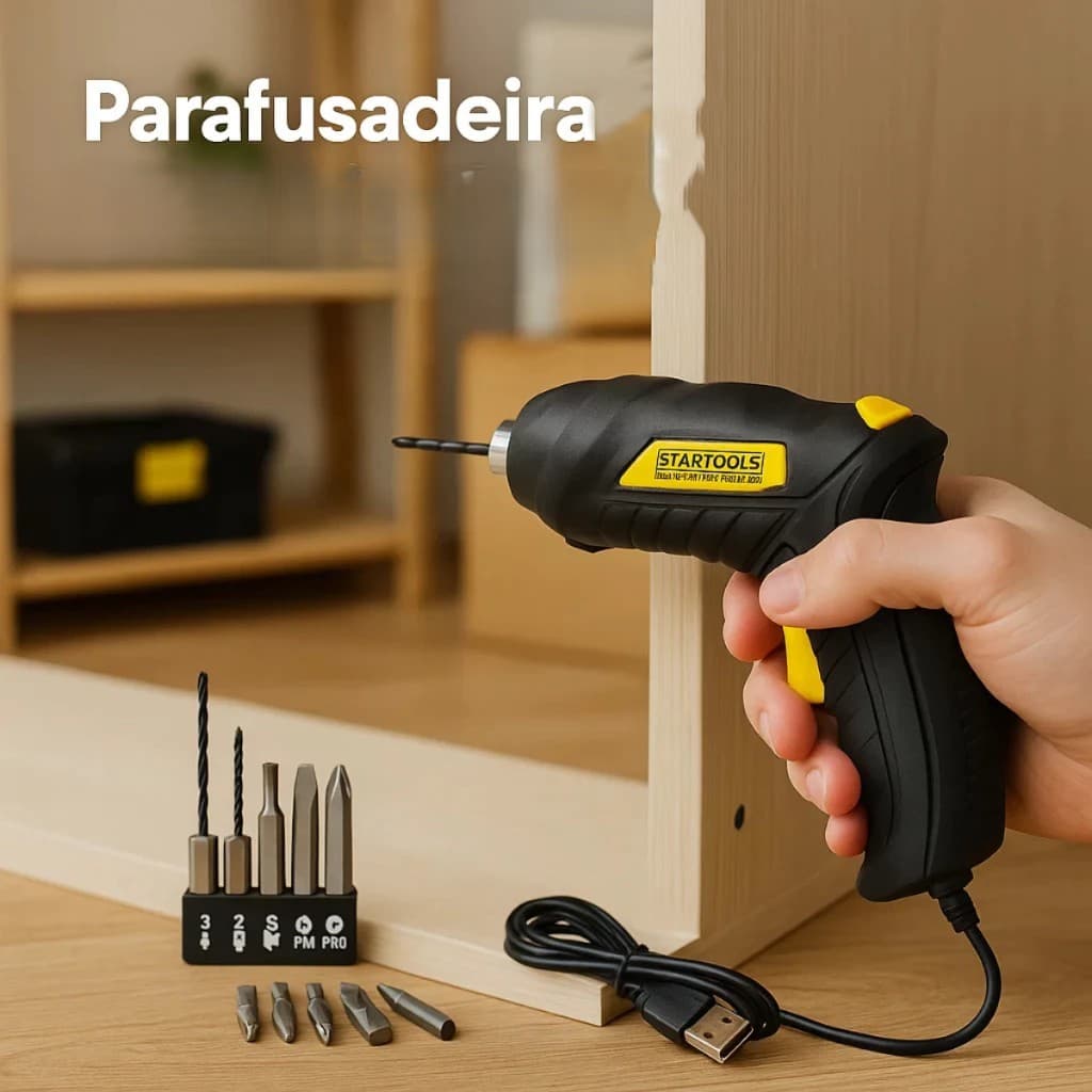 💡 Mini Parafusadeira Portátil 🧰 Fácil de Usar e Recarregável c/ Brocas e Bits | Compacta e Eficiente