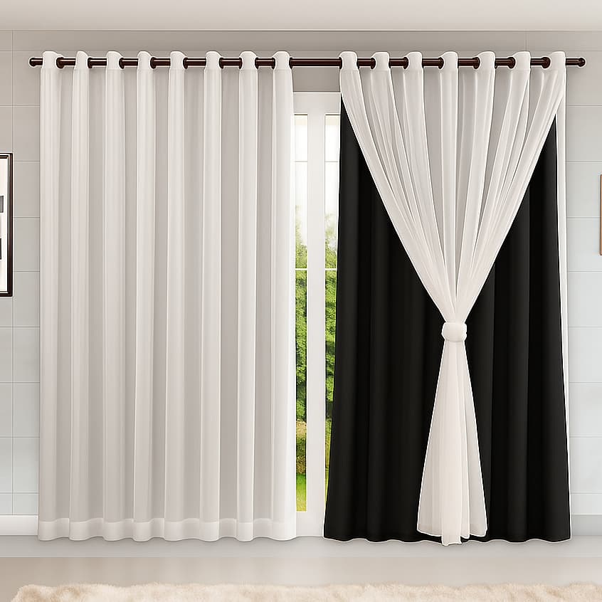 Cortina MADRI LUXO 3,00 x 2,50 com VOIL Branco -  Quarto, Sala, Escritório, Janela, Decoração