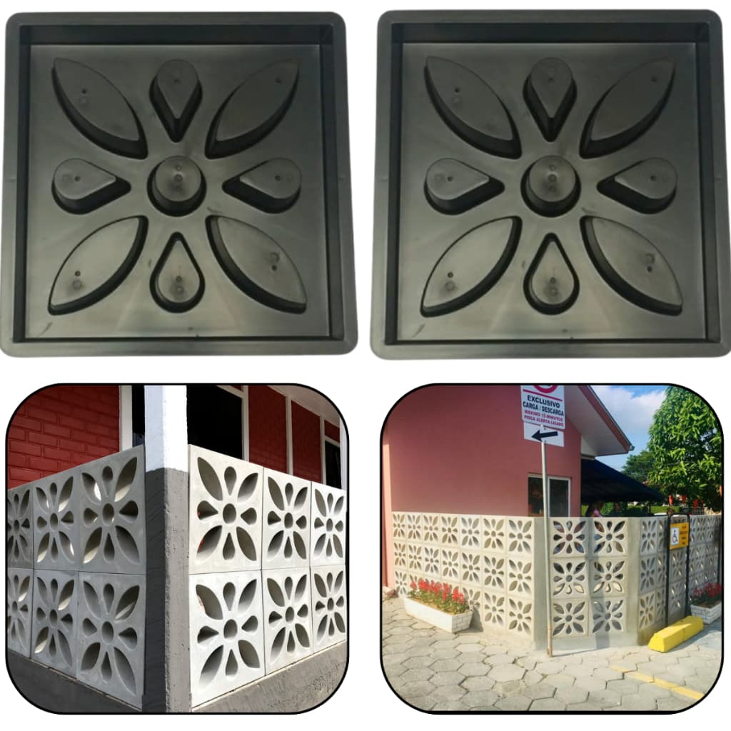 Kit c 2 Molde Matriz Forma 39x39x7 p Fazer Bloco Vazado Elemento Cobogó Parede Estilo Flor Pétala