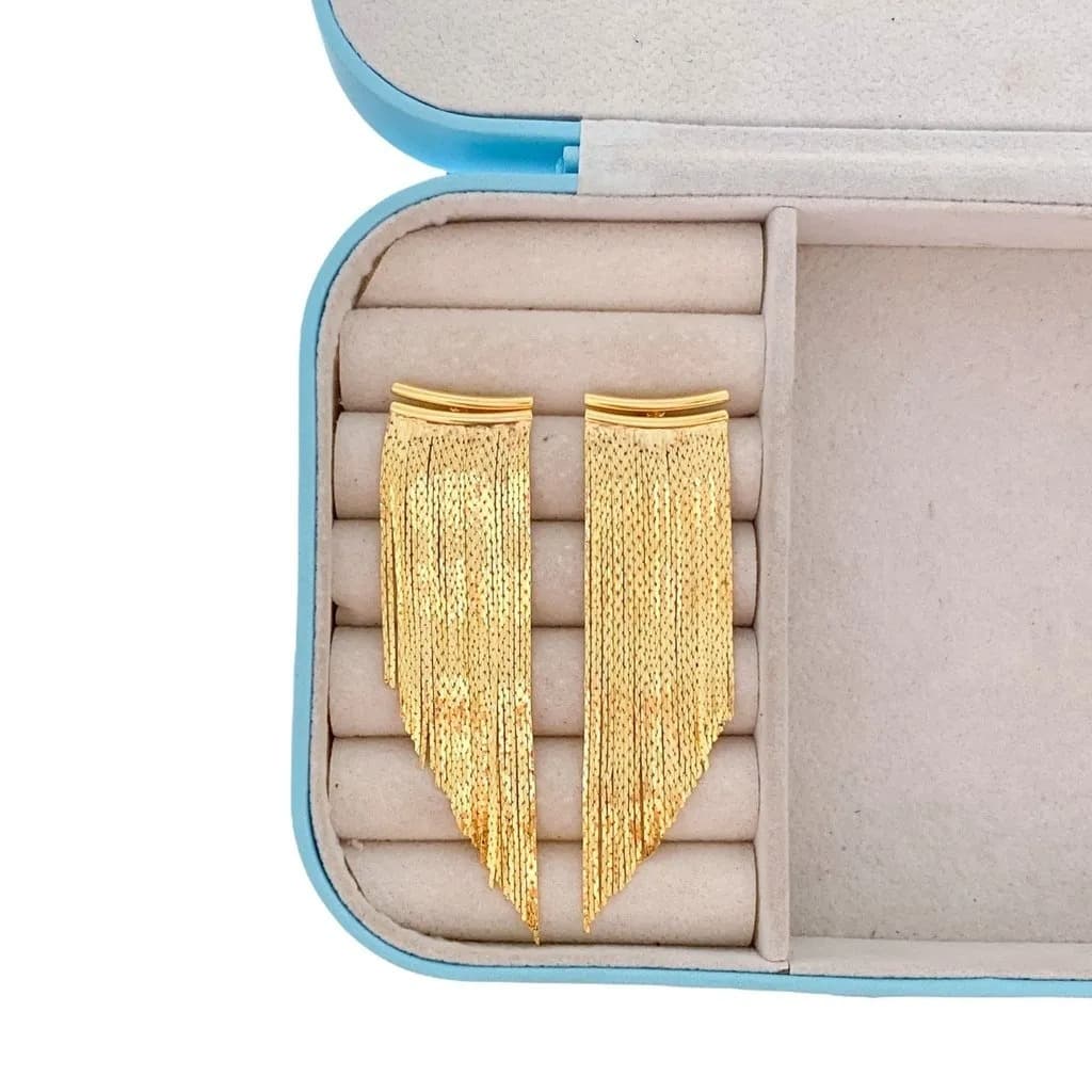 Brinco Feminino Franja Longo Festa Delicado Banhado a Ouro 18k Anti Alérgico