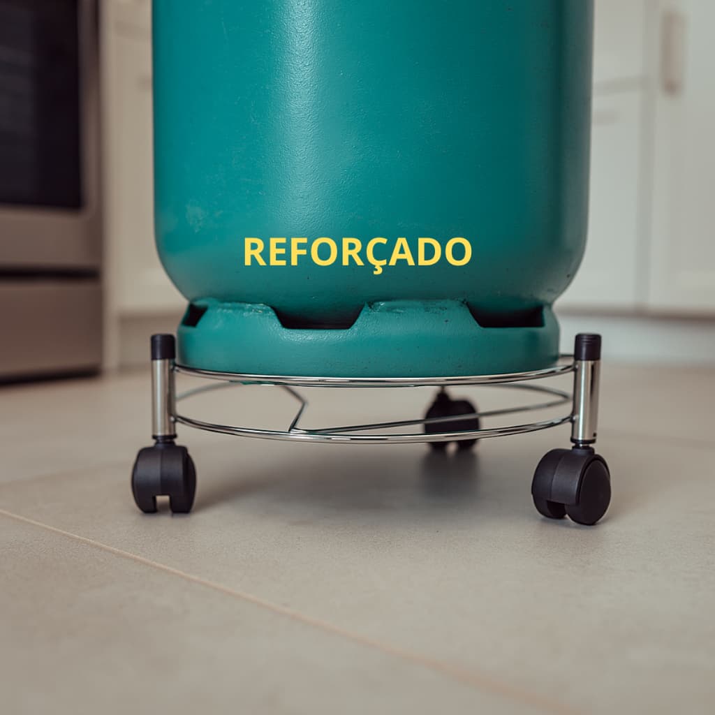 Suporte Para Botijão Com Rodinhas Super Reforçado Aço Cromado Botijão Gás Vaso