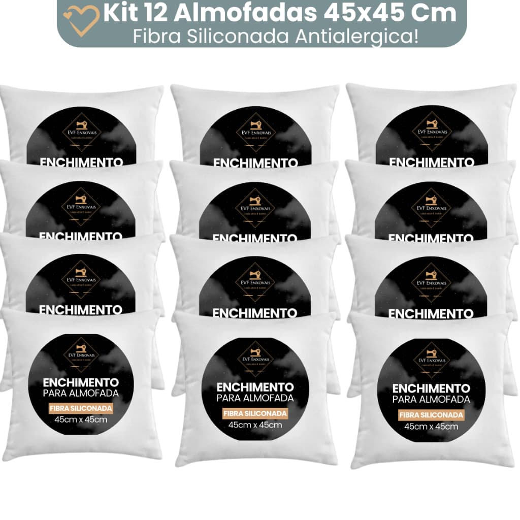 Kit Com 12 Unidades Enchimento Almofada 45x45 Refil De Silicone