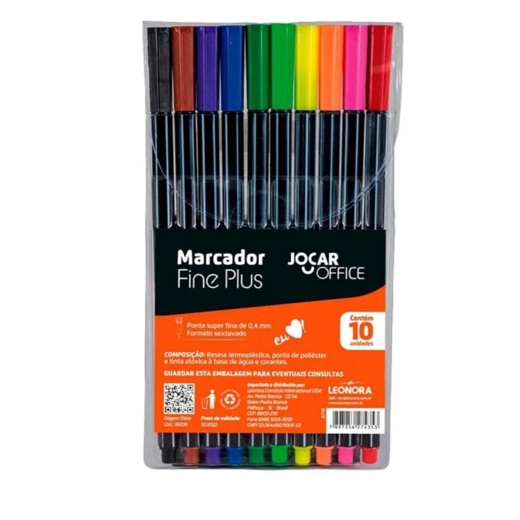 Kit Caneta Hidrograficas 10 Cores Sortidas Ponta 0,4 Jocar Oficce