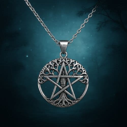 Pingente Árvore Da Vida Com Pentagrama Amuleto Proteção Espiritual Equilíbrio Natureza Colar Aço Inox