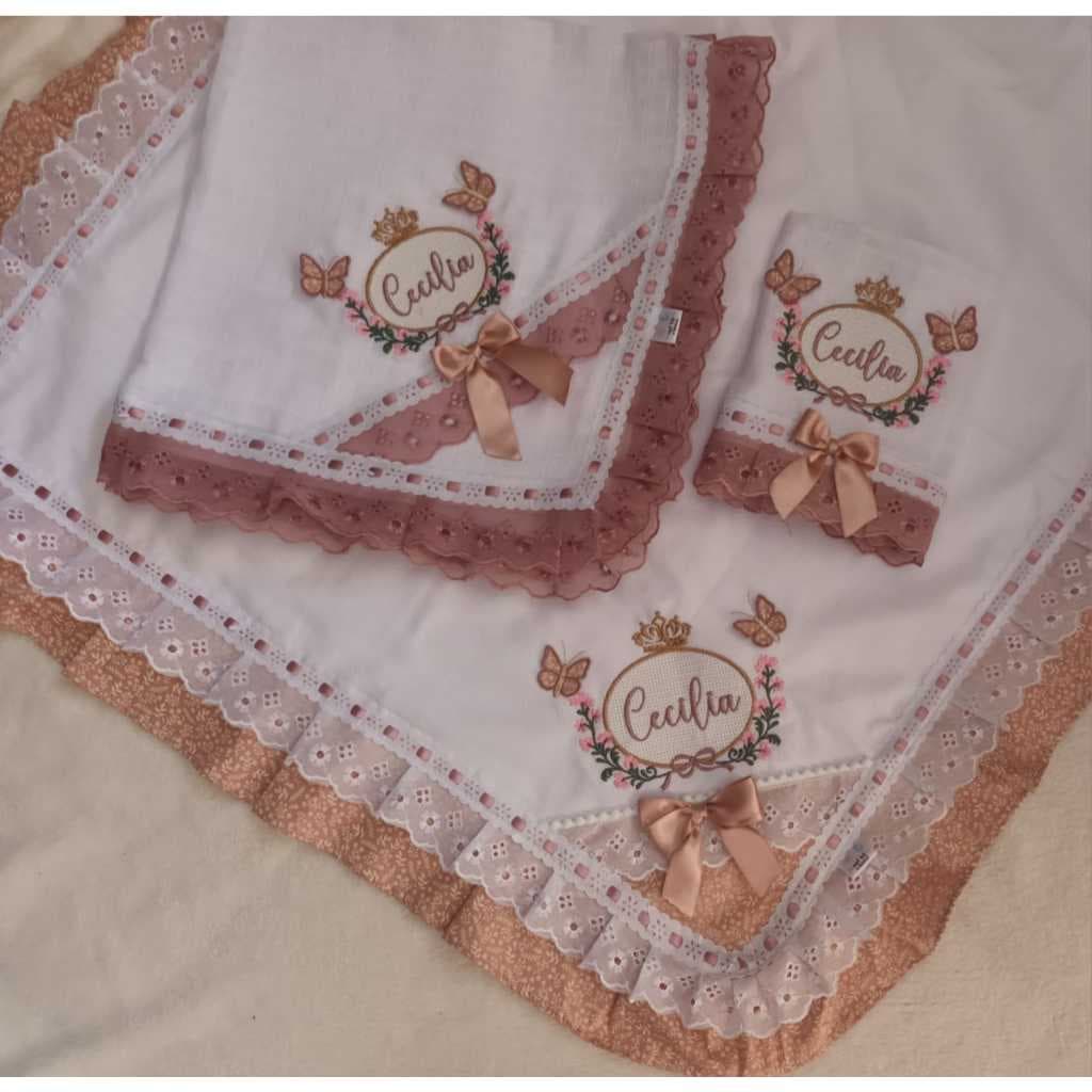 Fralda de boca + Fralda de ombro + Manta Personalizada+Toalha de banho