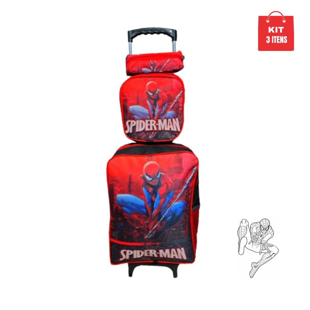 Mochila Infantil Homem Aranha Lancheira e Estojo