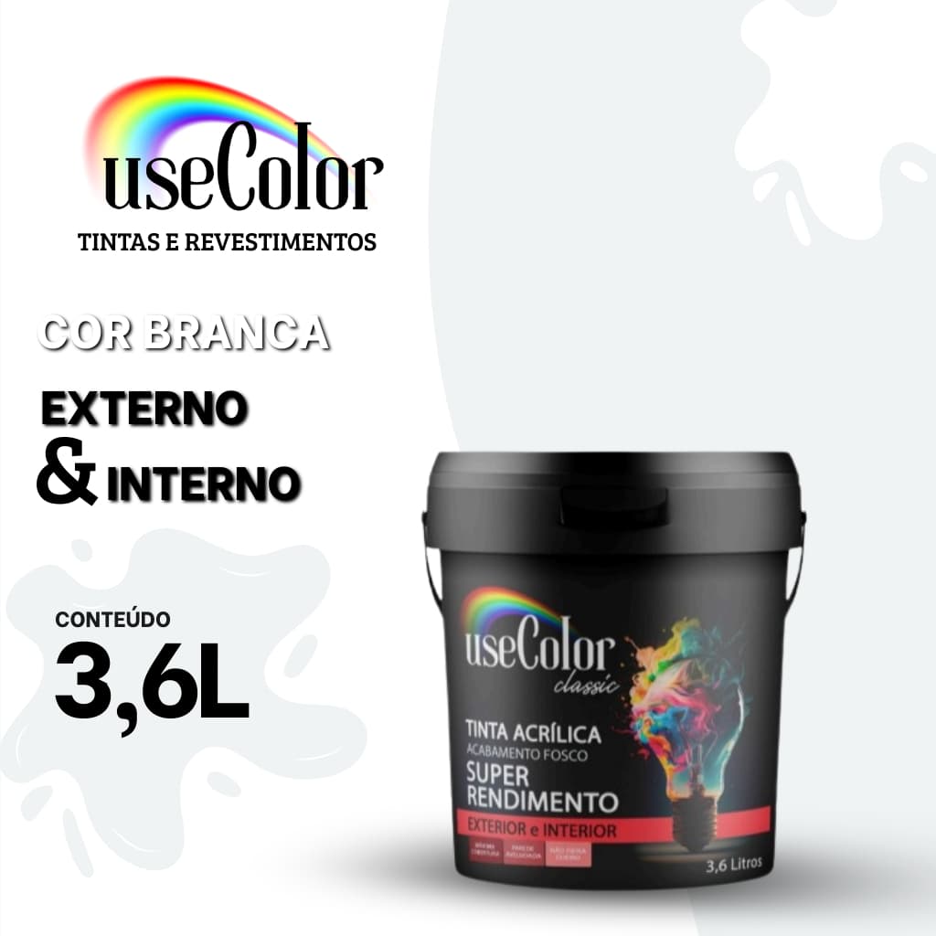 Tinta Acrílica Standard Premium 3,6L Cor Branca Classic Super rendimento Exterior e Interior Boa Cobertura Usecolor