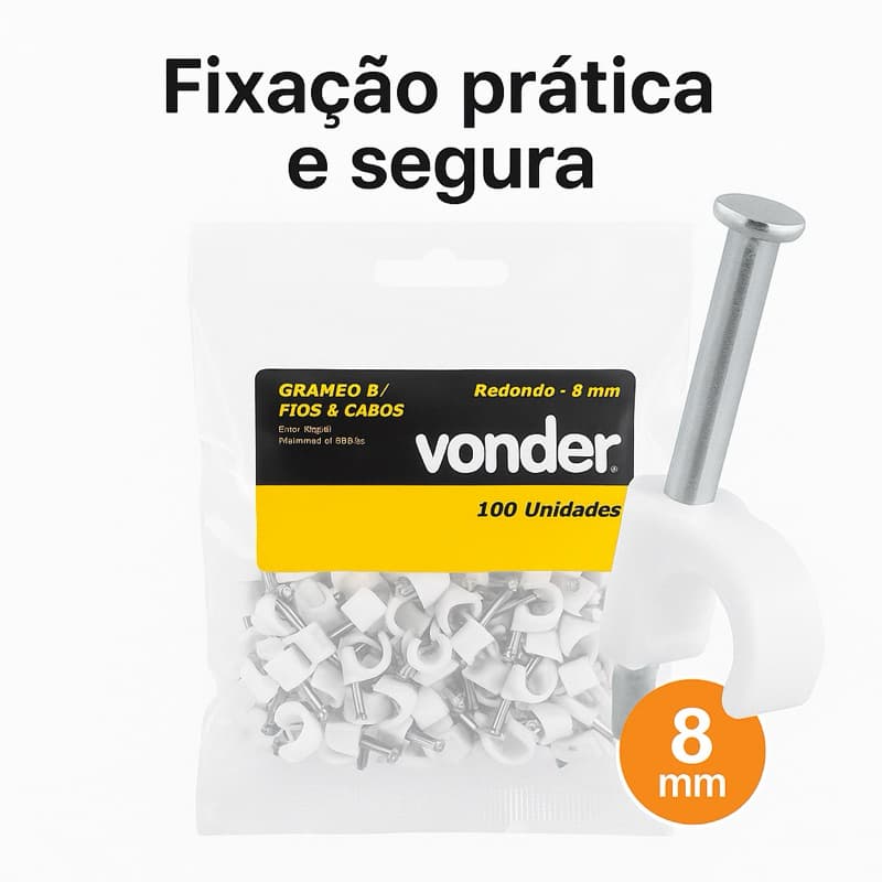 Grampo Miguelão Fixa Fio Cabo Coaxial 7mm / 8mm RG6 com Prego | Instalação Segura - 100 unidades